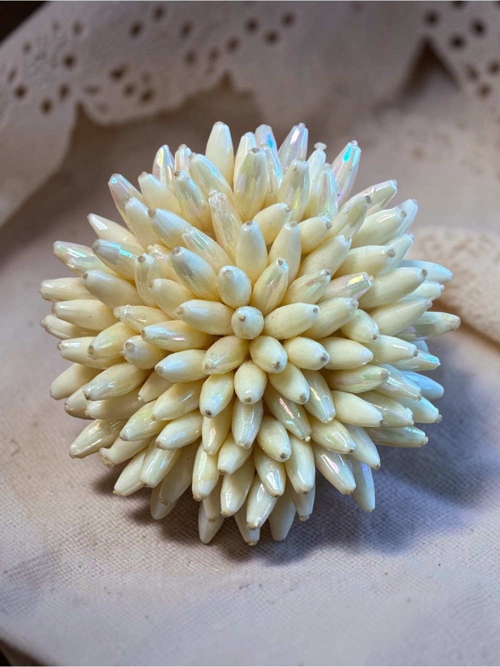 Vintage Ivory Beaded Chrysanthemum Flower Brooch